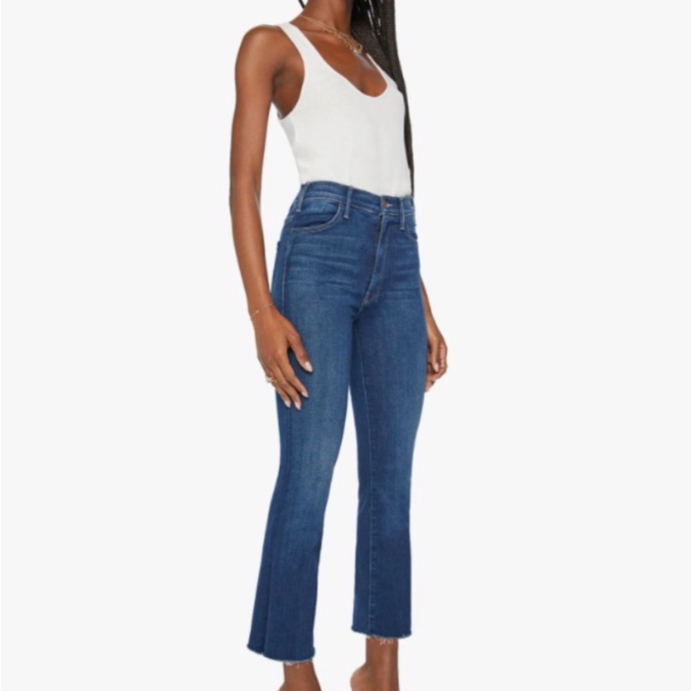 MOTHER Dark Blue High-Rise Cropped Flare Jeans